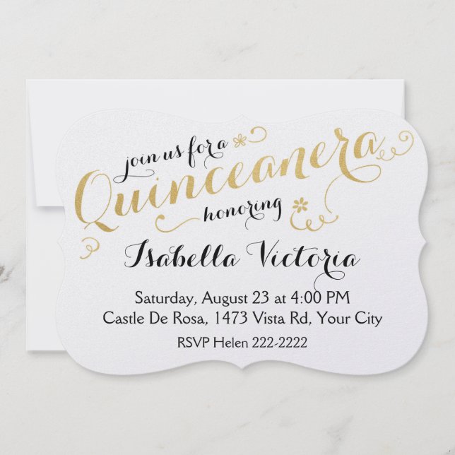 Convite Dourado Script Quinceanera (Frente)