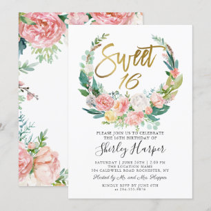Convite Dourado Script Verde Floral Rosa 16