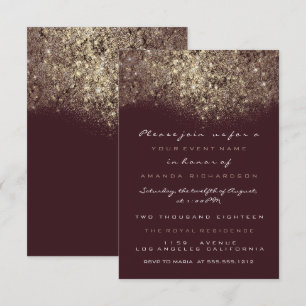 Convite Dourado Sepia Brilhante Glitter Burgundy