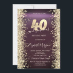 Convite Dourado Sparkle Diamantes Burgundy aniversário de<br><div class="desc">Ouros de ouro elegantes num fundo metálico arrojado. Um convite bonito que pode ser personalizado com seu nome. Selecione o botão "personalizar" para alterar o estilo,  a cor e o tamanho da fonte.</div>