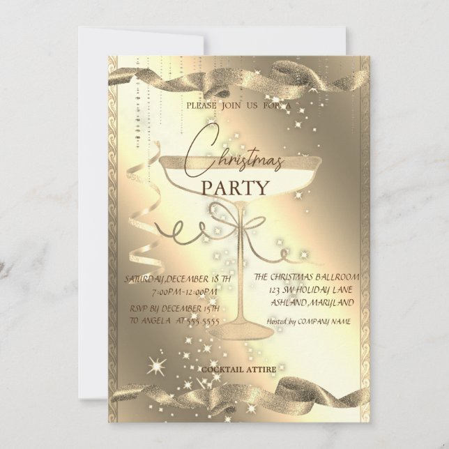 Convite Dourado Sparkle,Glass,Corporate Christmas Party (Frente)