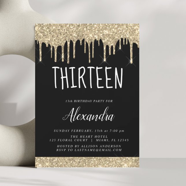 Convite Dourado Sparkle Glitter 13 Treze Aniversário (Criador carregado)