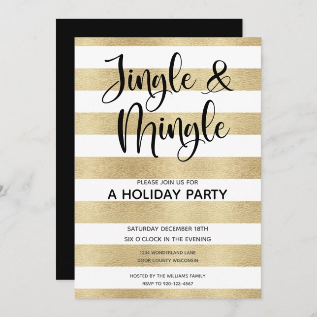 Convite Dourado Stripe Jingle e Mingle Holiday Party (Frente/Verso)