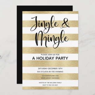 Convite Dourado Stripe Jingle e Mingle Holiday Party