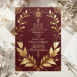 Convite Dourado Suntuoso Folhas Marrom Vermelho Espirais Í