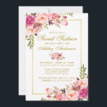 Convite Dourado Sweet 16 Aniversário,  Rosa Floral, Convit<br><div class="desc">Placa de Convite de aniversário Dourada  Floral Cor-de-Água Rosa 6</div>