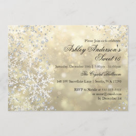 Convite Dourado Sweet 16 Winter Wonderland Sparkle Snowfla