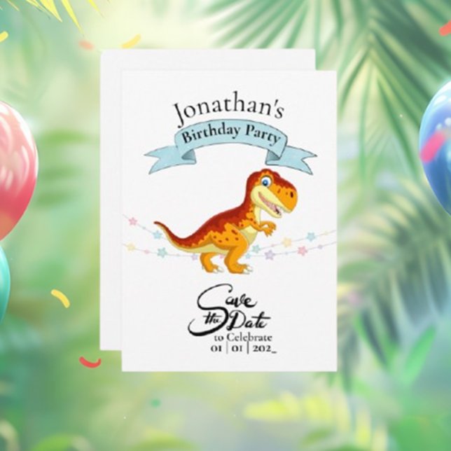 Convite Dourado T Rex, Feliz Aniversário (Gold T Rex Happy Birthday Boy Invitation – Roar into Fun!)