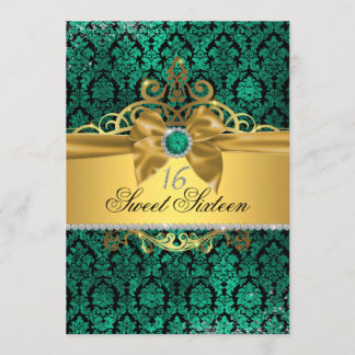 Convite Dourado Teal Damask Sweet, 16 Convidados