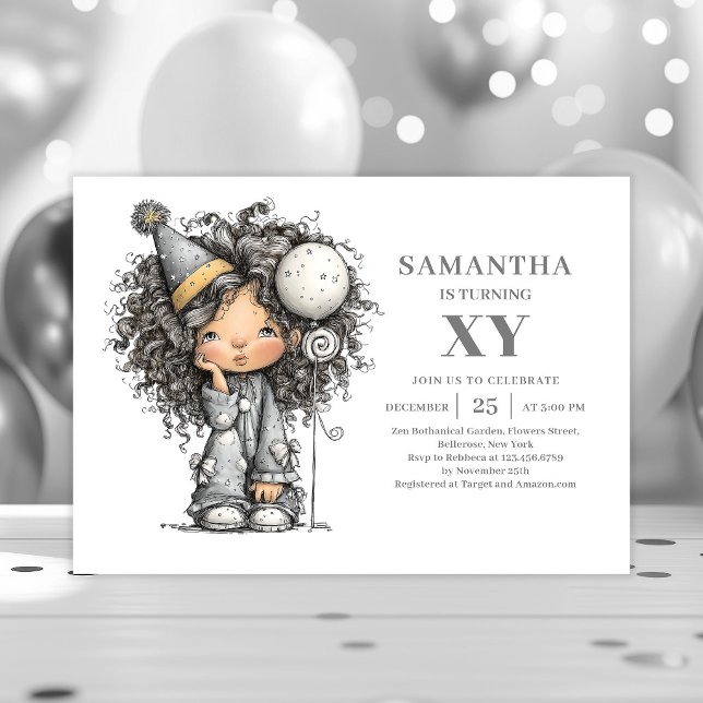 Convite Dourado Tendência de Aniversário para Meni (Whimsy Quirky Girl Birthday Trendy Gold invitation)