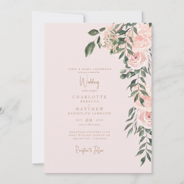 Convite Dourado Texto  Floral Belo Casamento (Frente)