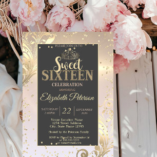 Convite Dourado Tiara Sweet Diamantes 16