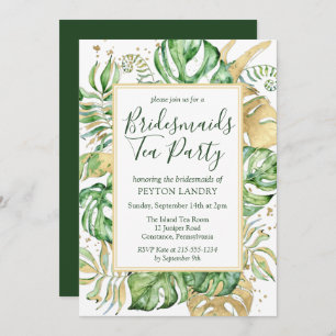 Convite Dourado Tropical & Green Bridesmaids Tea Party