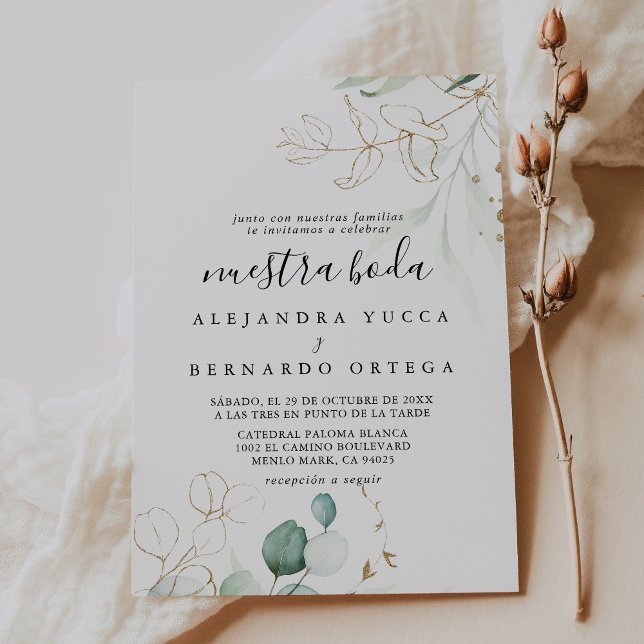 Convite Dourado Verde deixa Nuestra Boda casada (Criador carregado)