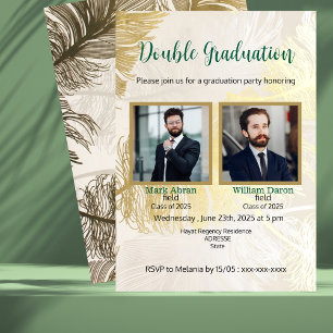 Convite Dourado verde elegante Duplo - Graduação