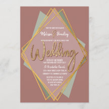 Dourado Verde Rosa e Casamento Geométrico