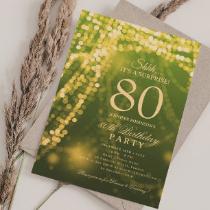Convite Dourado Verde Surpresa Elegante para Festa de 80