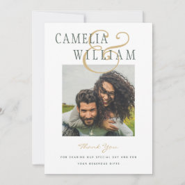 Convite Dourado Verde Verde de Casamento Moderno OBRIGADO