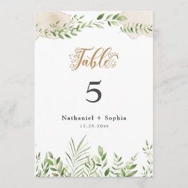 Convite Dourado Verde Watercolor 5x7" Número da Tabela