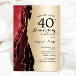 Convite Dourado Vermelho Elegante 40º Aniversário