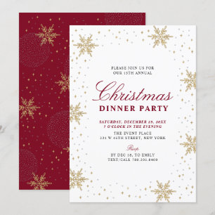 Convite Dourado & Vermelho   Jantar de Natal Chic Moderno