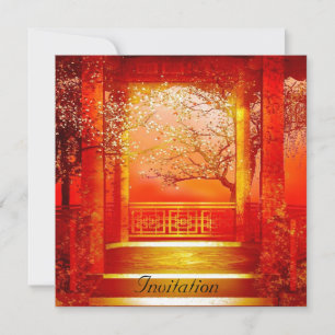 Convite Dourado Vermelho Oriental