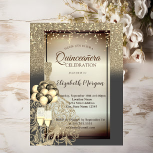Convite Dourado Vestido de Lâmina, Ballons, Celebração 