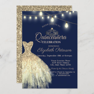 Convite Dourado Vestido De Lâmina, Tiara Quinceañera