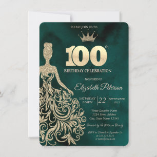 Convite Dourado Vestido de Leve, Ouros Verde 100º Aniversá