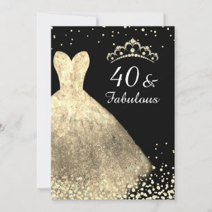 Convite Dourado vestido e preto 40 e aniversário de 40 ano
