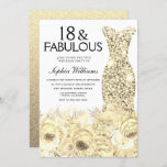 Convite Dourado Vestido Floral 18 e Fabuloso 18º aniversár<br><div class="desc">Dourado Vestido Floral 18 e Fabuloso 18º Aniversário Variações de Convite para o convite e itens correspondentes na nossa loja</div>