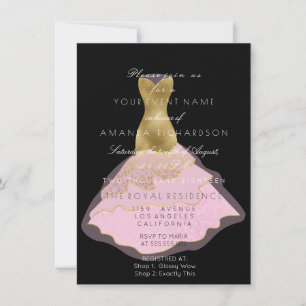 Convite Dourado vestido preto, cor-de-rosa-cinza, 16º aniv