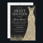 Convite Dourado vestido preto doce 16 Festa de aniversário<br><div class="desc">Black Dourado Dress Sweet 16 Variações de Convite de aniversário para o convite e itens correspondentes na nossa loja</div>