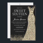 Convite Dourado vestido preto doce 16 Festa de aniversário<br><div class="desc">Black Dourado Dress Sweet 16 Variações de Convite de aniversário para o convite e itens correspondentes na nossa loja</div>