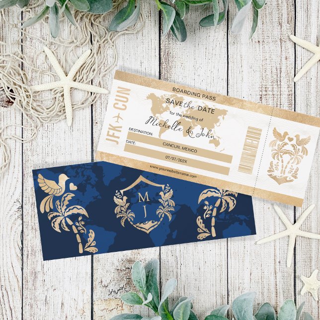 Convite Dourado Viagem a embarcar no México Salvar a Data (Criador carregado)