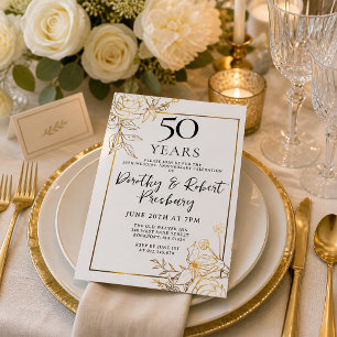 Convite Dourado White Floral 50º Aniversário