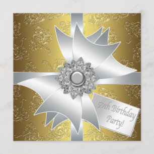 Convite Dourado White Gift Classy Damask 50th Birthday
