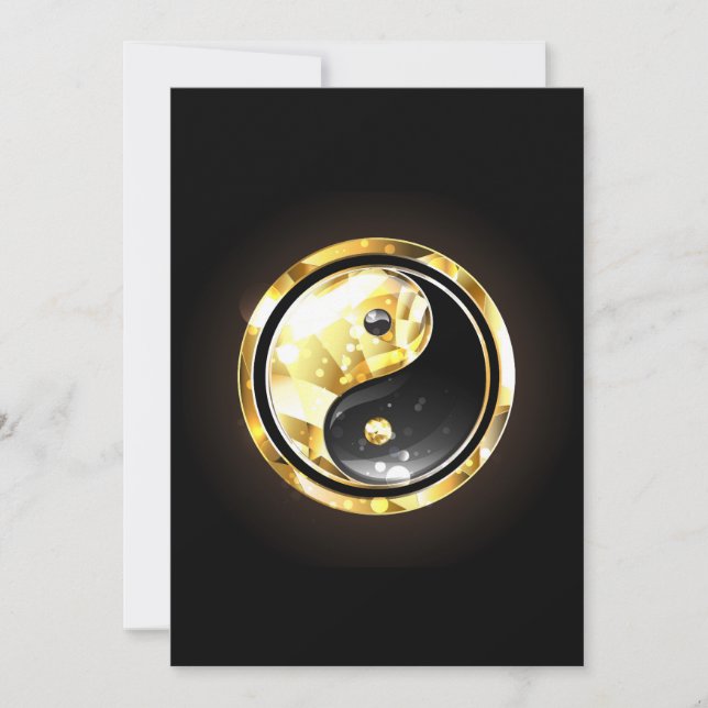 Convite Dourado Yin Yang a preto (Frente)