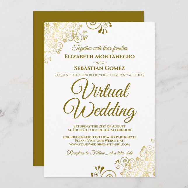 Convite Dourados amigos no casamento virtual elegante bran (Frente/Verso)