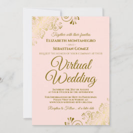 Convite Dourados amigos no casamento virtual elegante cor-