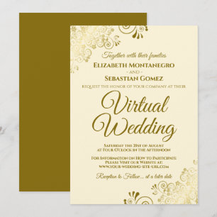Convite Dourados amigos no casamento virtual elegante de I