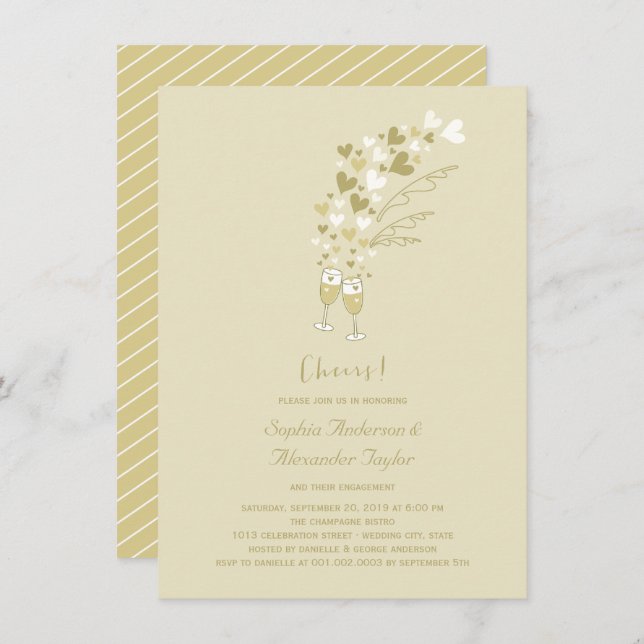 Convite Dourados Corações e Festa de noivado de Chanfrados (Frente/Verso)