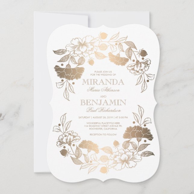 Convite Dourados Peonies | Elegante Floral e Casamento vin (Frente)