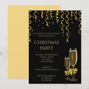Convite Dourados Streamers e Champagne Natal