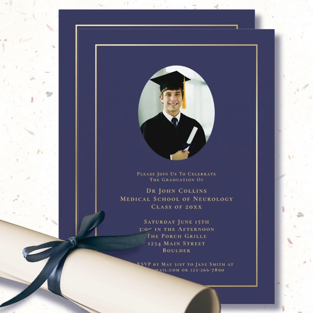 Convite Doutor Azul Marinho Escola de Medicina Foto Gradua (Criador carregado)