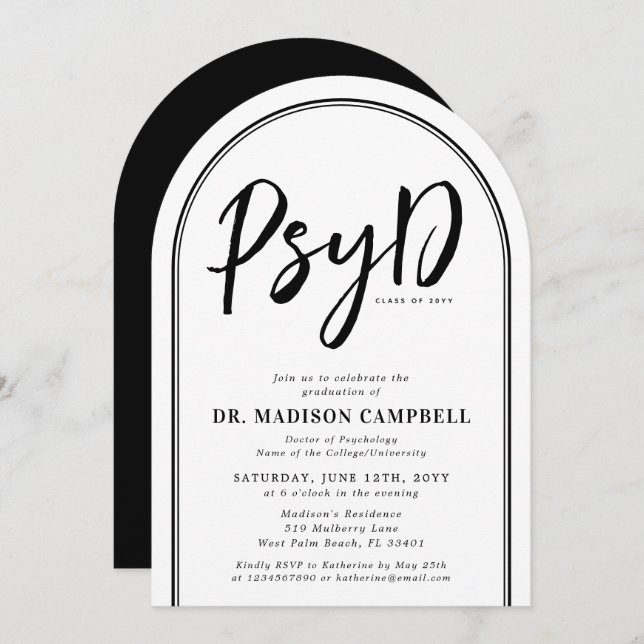 Convite Doutora Em Festas de formatura De Psy (Frente/Verso)