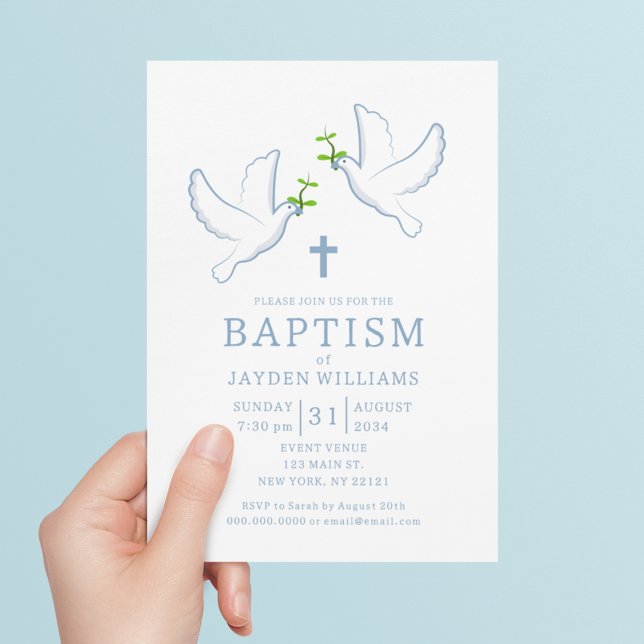 Convite Dove Blue Boy Baptism Invitation (Dove Blue Boy Baptism Invitation
)