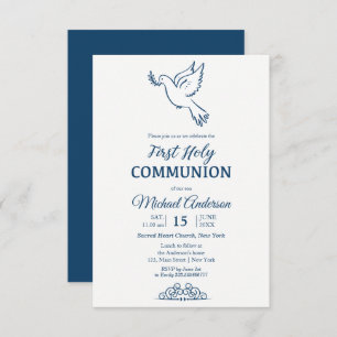 Convite Dove First Communion Blu Elegant