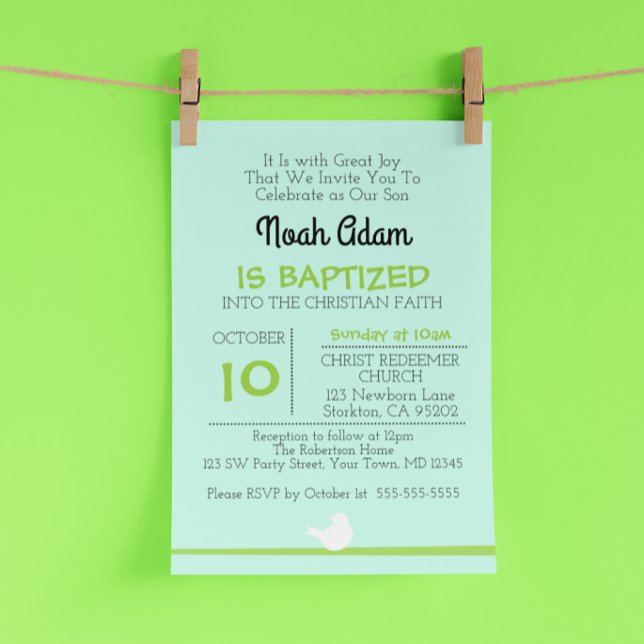 Convite Dove no Branch Blue Baptism Invitation (Criador carregado)