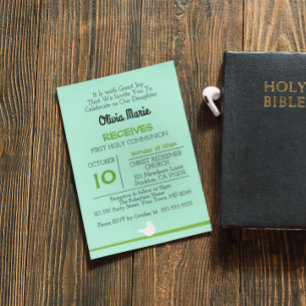 Convite Dove on Branch Blue First Communitation